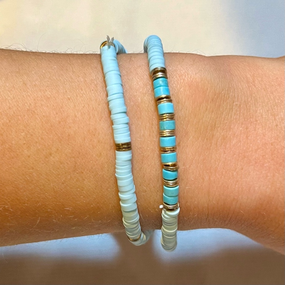 3/$15* Universal Thread Blue and Gold Elastic Beaded Bracelet Set